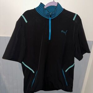 Puma Black and Blue Quarter-Zip Tshirt Length Sleeves